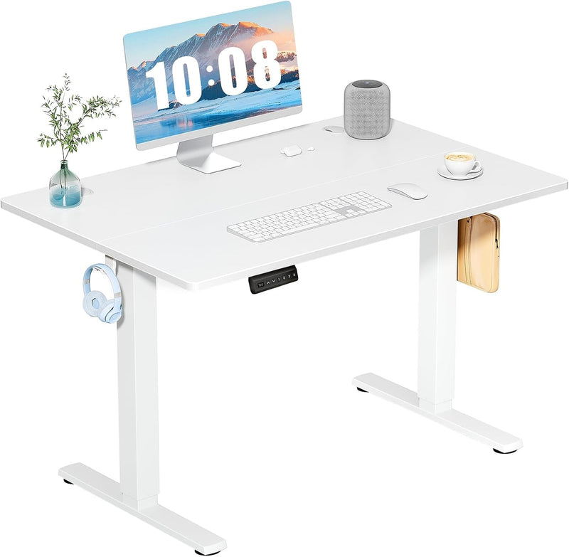 DUMOS, Electric Height Ergonomic Adjustable Memory Preset, Computer Stand up Desk with T-Shaped Bracket Suitable for Home Office, 40 X 24 Inches, White