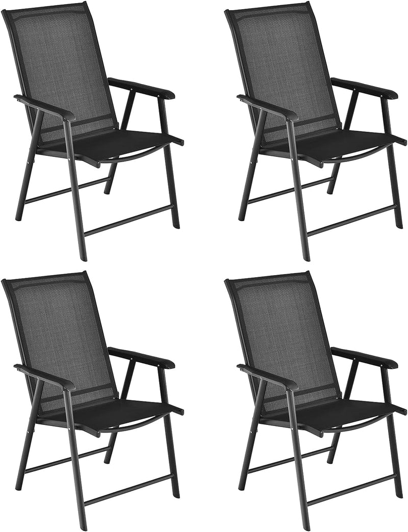 Giantex Set of 4 Patio Chairs, Outdoor Folding Chairs, Portable Dining Chairs for Garden Camping Poolside Beach Deck, Lawn Chairs with Armrest, 4-Pack Sling Chairs, Metal Frame, Grey