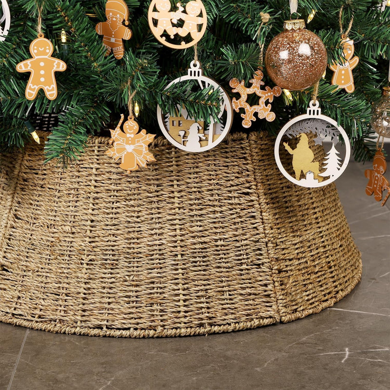 Blissun Christmas Tree Collar, 26.8" Rattan Farmhouse Christmas Tree Ring, Natural Woven Rustic Christmas Tree Skirt (Nature, X-Large)