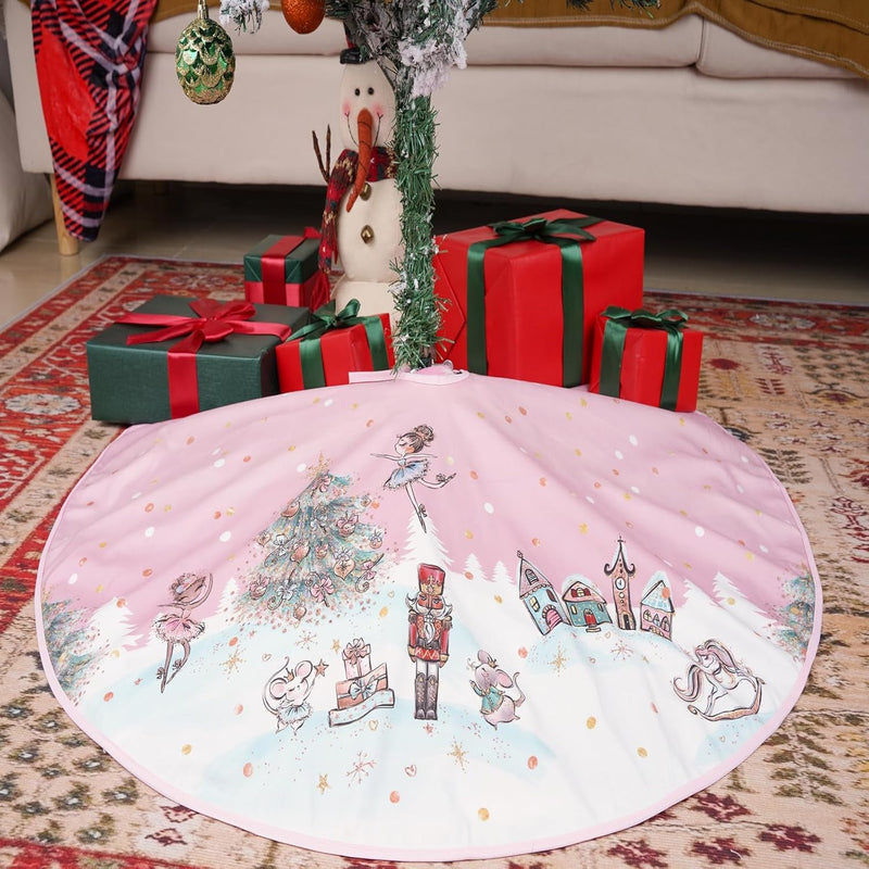 Christmas Tree Skirt Pink Dancer Print Tree Skirt 24Inch Xmas Winter Tree Skirt for Christmas Indoor Outdoor Decorations