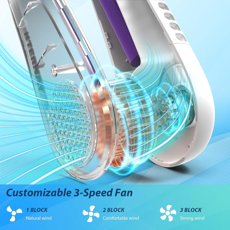Bladeless Neck Fan - 5200Mah Portable Neck Fan with 3 Wind Speed,Usb Rechargeable Personal Neck Fan, Hands-Free Design USB Fan - Ideal for Outdoor Activities and Travel