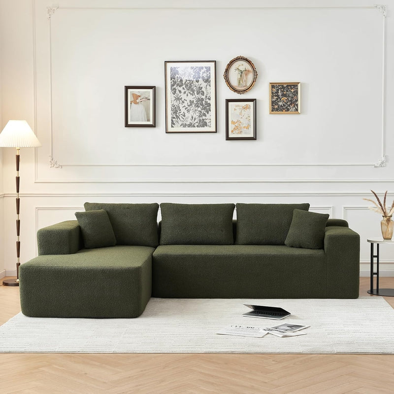 104.3''L Shaped Modular Sectional Sofa, 3-Seater Sofa with 2 Pillows, Mid Century Modern Convertible Couch, Chenille Fabric Corner Couch, Comfy Couch for Living Room, Home Furniture, Apartment, Green