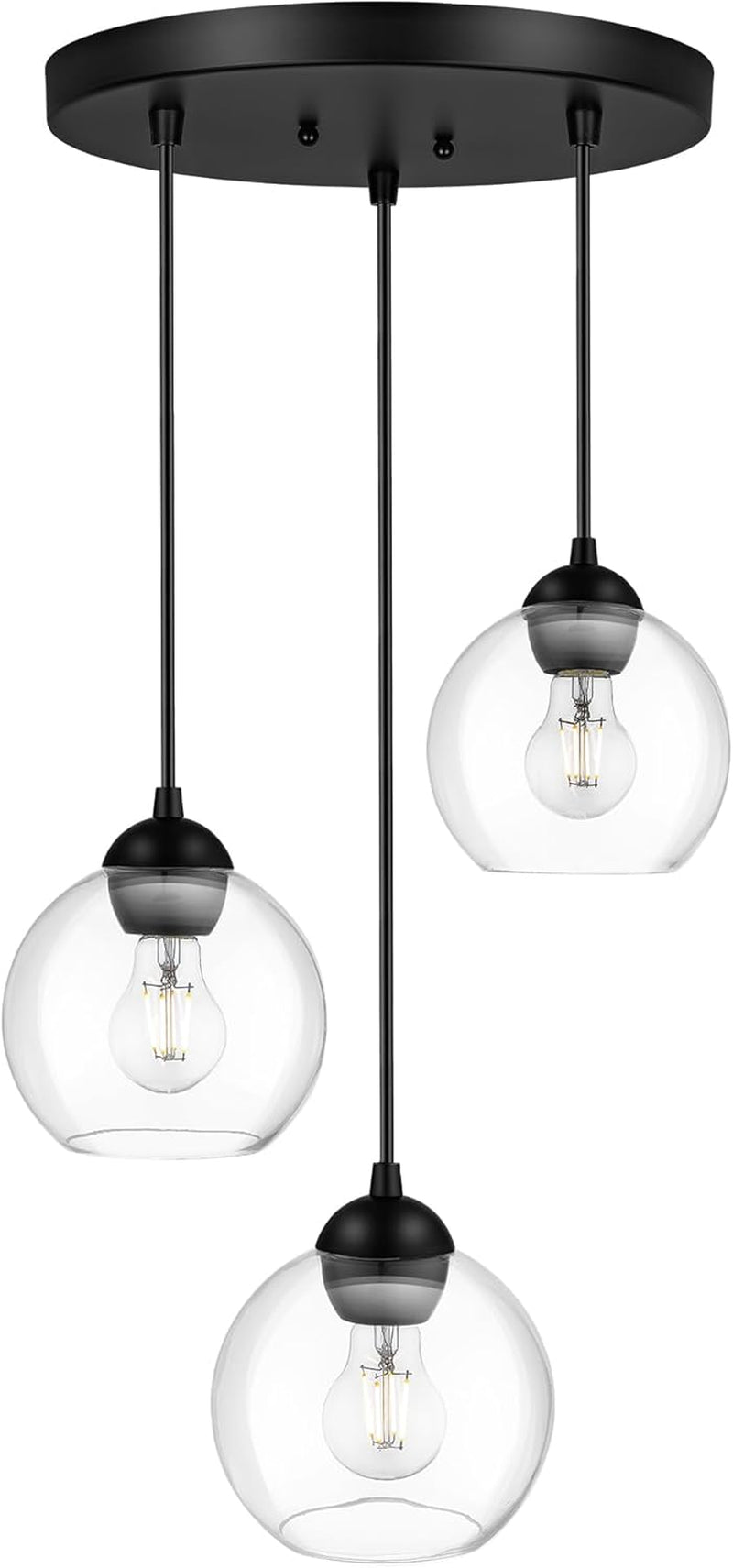 Emak 7 Inch Black Pendant Lights for Kitchen Island, Globe Pendant Light Fixture with Clear Glass Shade, 1-Light Hanging Light Fixtures for Kitchen, Bathroom, Bedroom, Hallway, PL119-BK