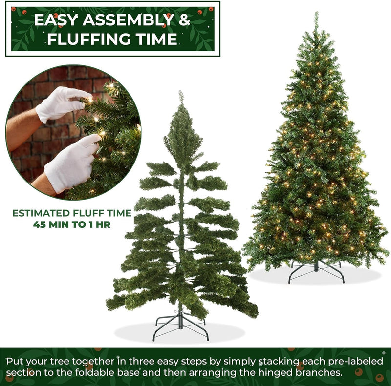 Casafield 6.5FT Realistic Pre-Lit Green Spruce Artificial Holiday Christmas Tree with Sturdy Metal Stand