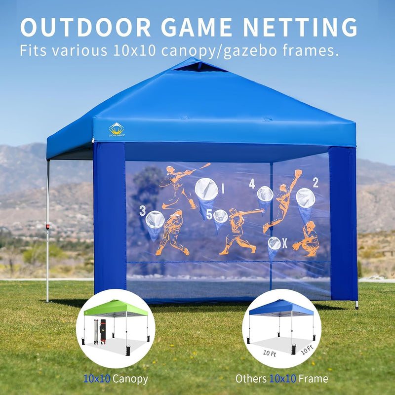 CROWN SHADES 10X10 Universal Canopy Game Sidewall - Accessories Pop up Canopy Gaming Netting - Outdoor Games for Adults and Family - Easy Setup for Tailgating, Events, Parties, Backyard (Blue)