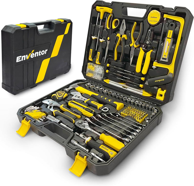 ENVENTOR Home Tool Kit, 220 Pcs Basic Household Auto Repair Tool Set with Toolbox Storage Case, Wrench Combination Tool Set for Men Women Home Maintenance, DIY Projects, General Hand Tool Kit