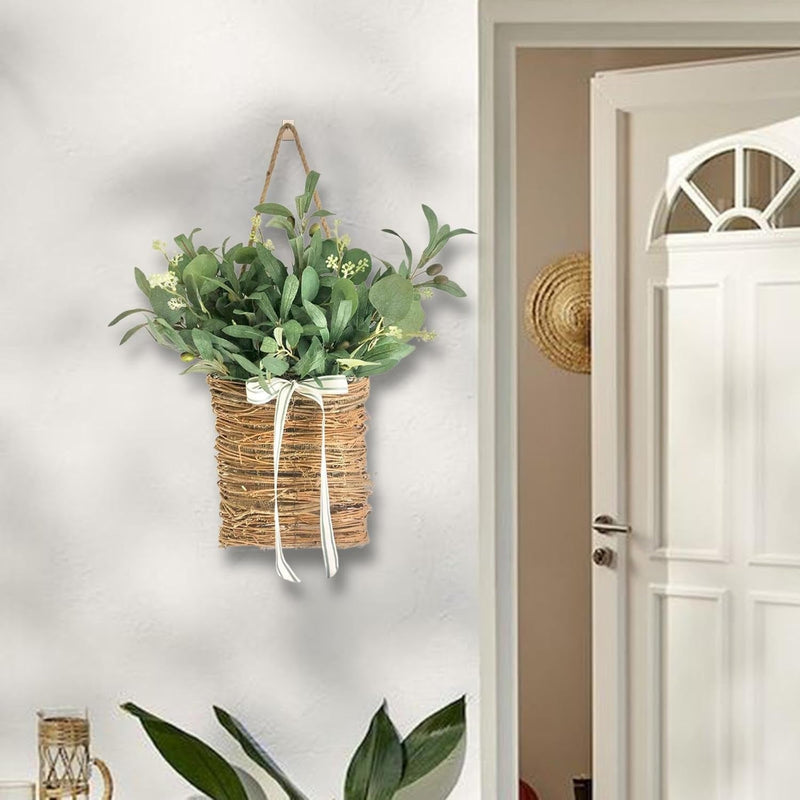 Front Door Hanging Basket Wreath Artificial Flowers Dining Room Spring Wreath Greenery Leaves for Festival Wedding Courtyard