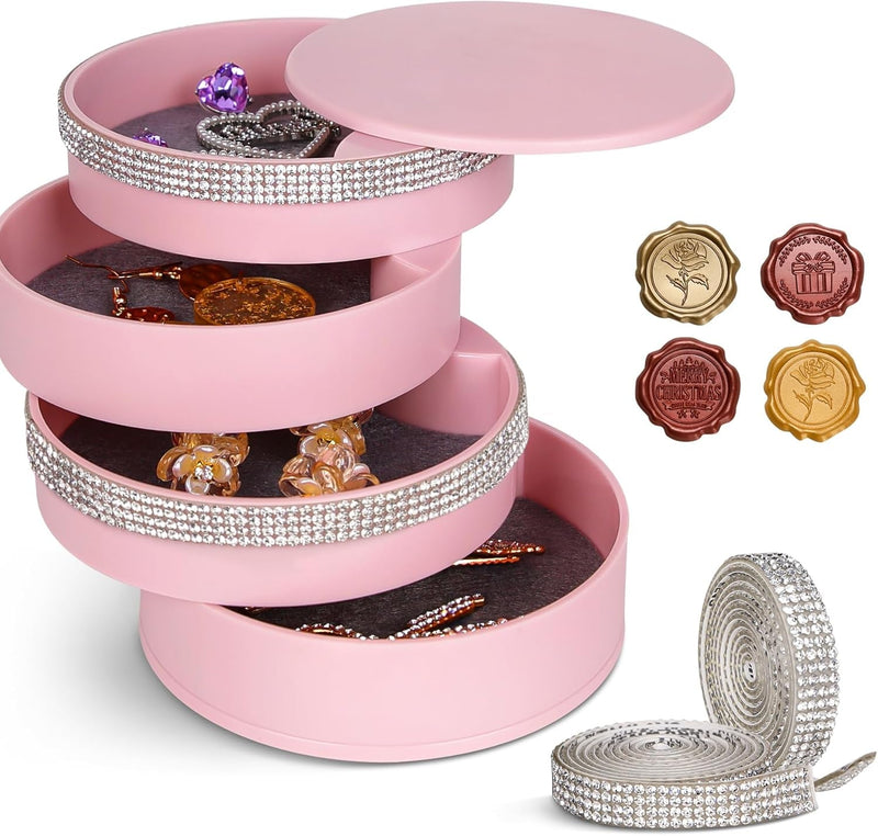 CONBOLA Organisateur de bijoux, petite boîte de rangement de bijoux, support de boucles d'oreilles pour femmes, plateau de bijoux de voyage rotatif à 5 couches avec couvercle pour bracelets, bagues, bracelets