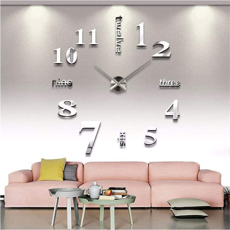 FASHION in the CITY Large 3D DIY Wall Clock Frameless Mirror Surface Big Wall Clock Home Decoration for Living Room Bedroom Home Office Kids Room Hotel Coffee Hall Bar Wall Decoration