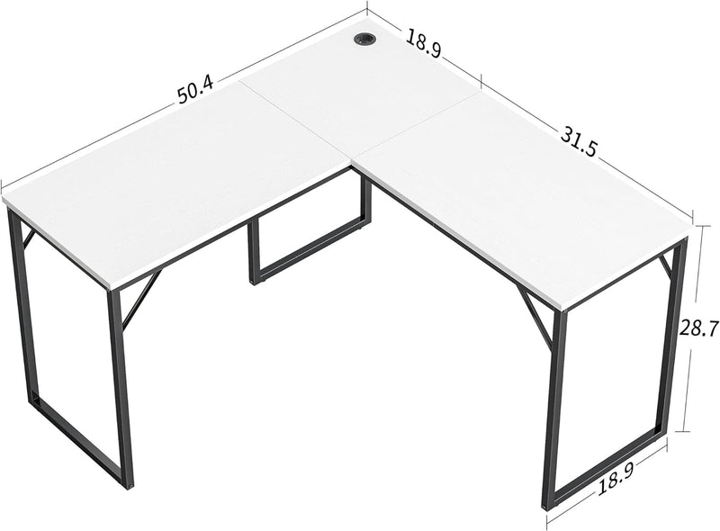 Cubicubi L Shaped Desk, 50.4 Inch Computer Corner Desk, Modern Home Office Study Writing Workstation, Space-Saving, Easy to Assemble, White