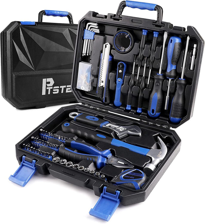 118Pcs Tool Set for Home，Ptstel Household Tool Kit Basic Tools Set for Men Beginners General Repair Tool Set with Blue Tool Box Storage for Home/Diy