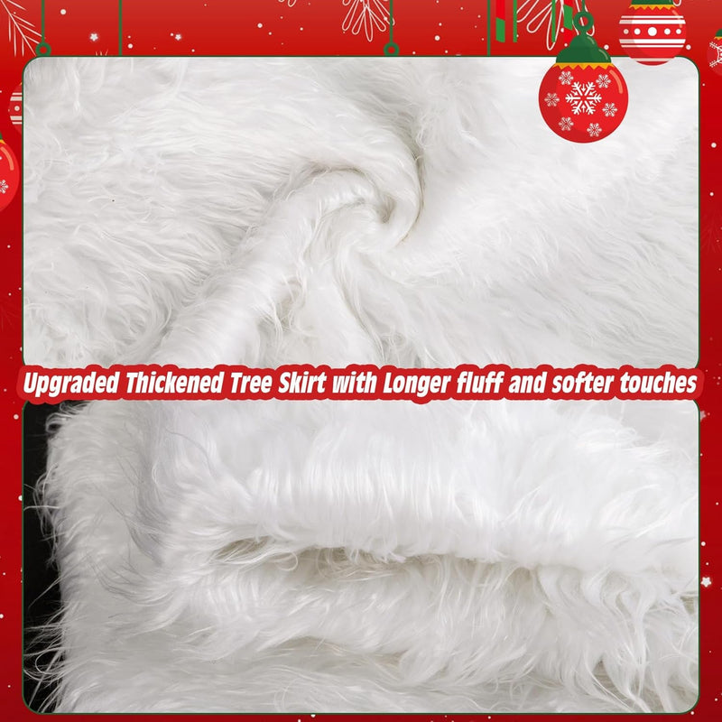 30 Inches Christmas Tree Skirt, Faux Fur White Pencil Tree Skirt Christmas Tree Decorations Plush Xmas Tree Mat, Soft Thick Base Cover for Christmas Decor New Year Party Holiday Home Decor