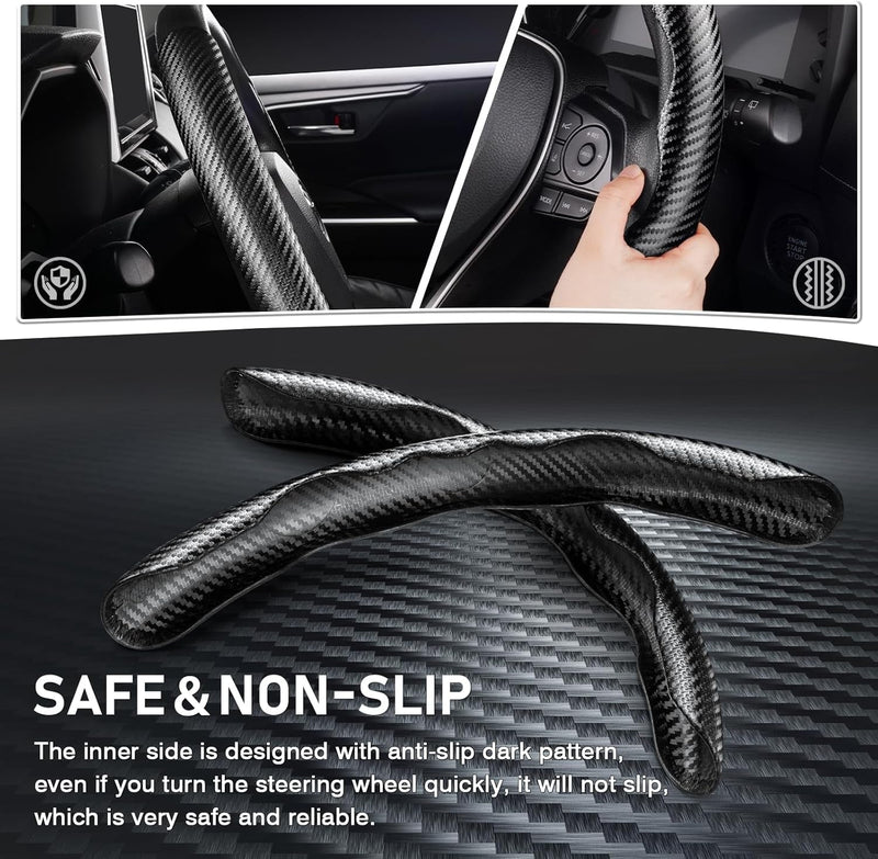 Cartist Carbon Fiber Steering Wheel Cover - Anti-Slip, Comfortable Grip for Men/Women - Durable, Universal Car Accessory (Black)