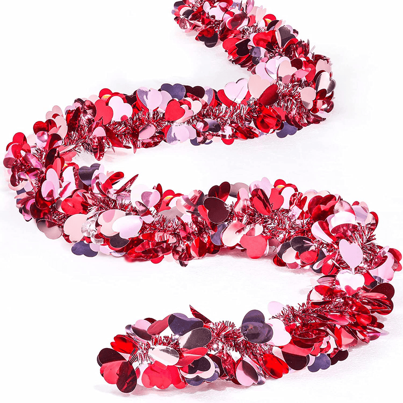 52.5 Feet Valentines Heart Tinsel Garland Includes 6.6 Feet Each Metallic Tinsel Twist Garland Shiny Decoration for Tree Wreath Wedding Party Hanging Decoration Supplies (Pink,8 Pieces) Home & Garden > Decor > Seasonal & Holiday Decorations MTLEE Rosy, Red, White 8 