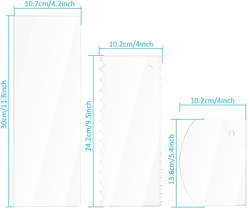 Cake Scraper 6 Pieces Acrylic Cake Smoother Scraper Cake Decorating Comb Icing Smoother Pastry Cutter for Mousse Butter Cream Cake Decoration, 11 Patterns for Different Shapes of Cake Edges