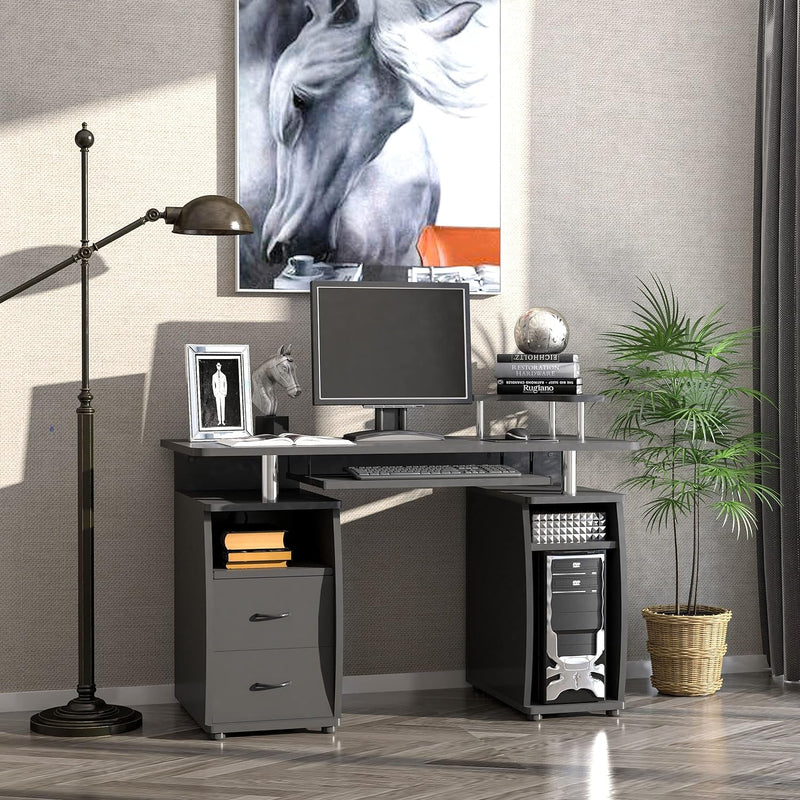 HOMCOM Multi-Function Computer Desk, Home Office Workstation with Keyboard Tray, Elevated Shelf, Sliding Scanner Shelf and CPU Stand, 47.25 X 21.75 Inch, Black