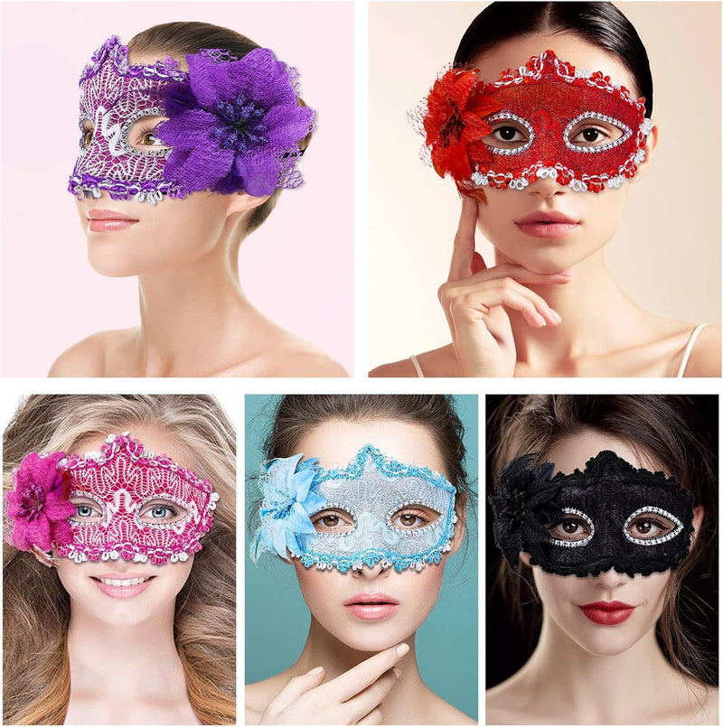 Boobeen Halloween Lace Mask, Masquerade Venetian Mask Lace Eye Mask, Half Face Masquerade Mask for Carnival Ball Dress Party