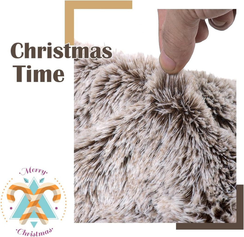 GMOEGEFT Christmas Tree Skirt 24 Inches Brown Plush Faux Fur for Slim Pencil Tree Xmas Holiday Decorations Ornaments