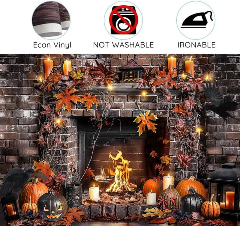 10X8Ft Halloween Fireplace Backdrops Photography Fall Fireplace Stone Brick Floor Skulls Hallowmas Wall Background Halloween Photo Decorations Studio Props