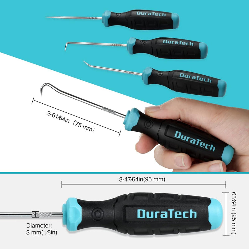 DURATECH 4 Piece Hook and Pick Set, Offset, Straight, 90°Pick and Hook, Used for Auto and Electronics Maintenance Tools, with Storage Tray