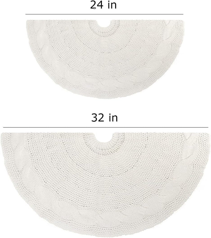 GMOEGEFT Christmas Tree Skirt 24 Inches Cable Knitted Thick Knit White Tree Skirts for Xmas Decor Holiday Decoration (White, 24 In)