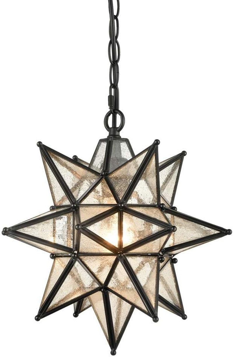 DIRYZON 16“ Modern Moravian Star Pendant Light,Boho Black Pendant Light Fixture,Clear Glass Adjustable Chain