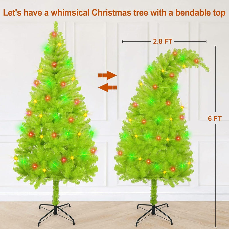 6FT Christmas Tree, Easy Setup Artificial Christmas Tree with Sturdy Metal Stand, Christmas Trees with a Bendable Top for Christmas Decorations