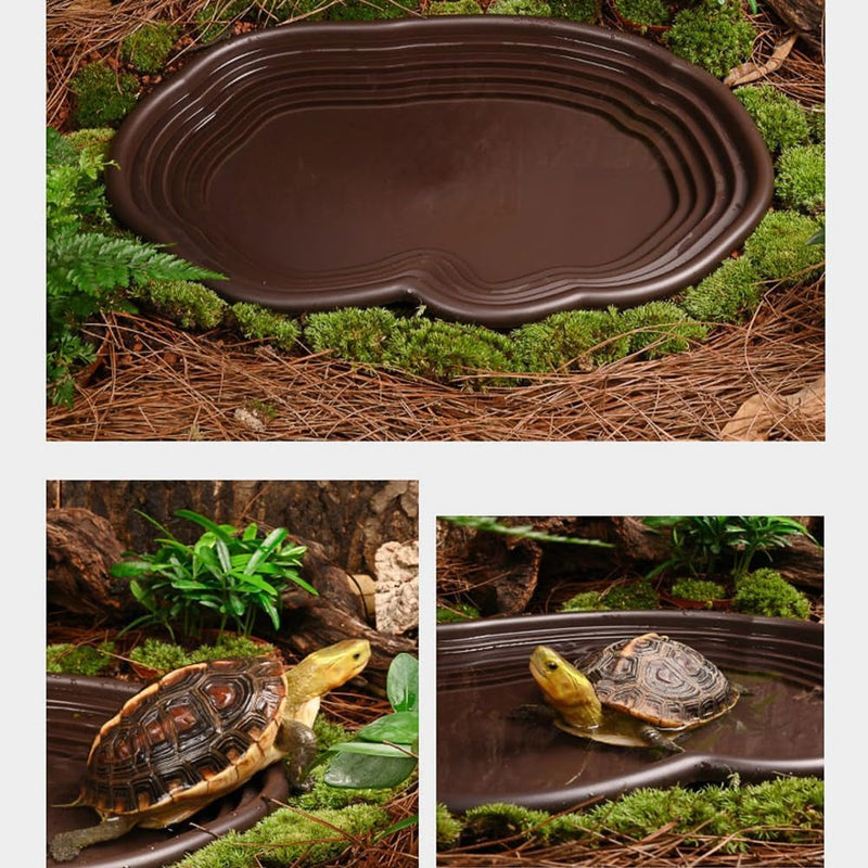 Flushbay Extra Large Reptile Bathing Pool Reptile Feeding Dish Water Bowl with Ramp Aquarium Ornament for Gecko, Snake, Turtle, Bearded Dragon, Lizard Bath(Black)