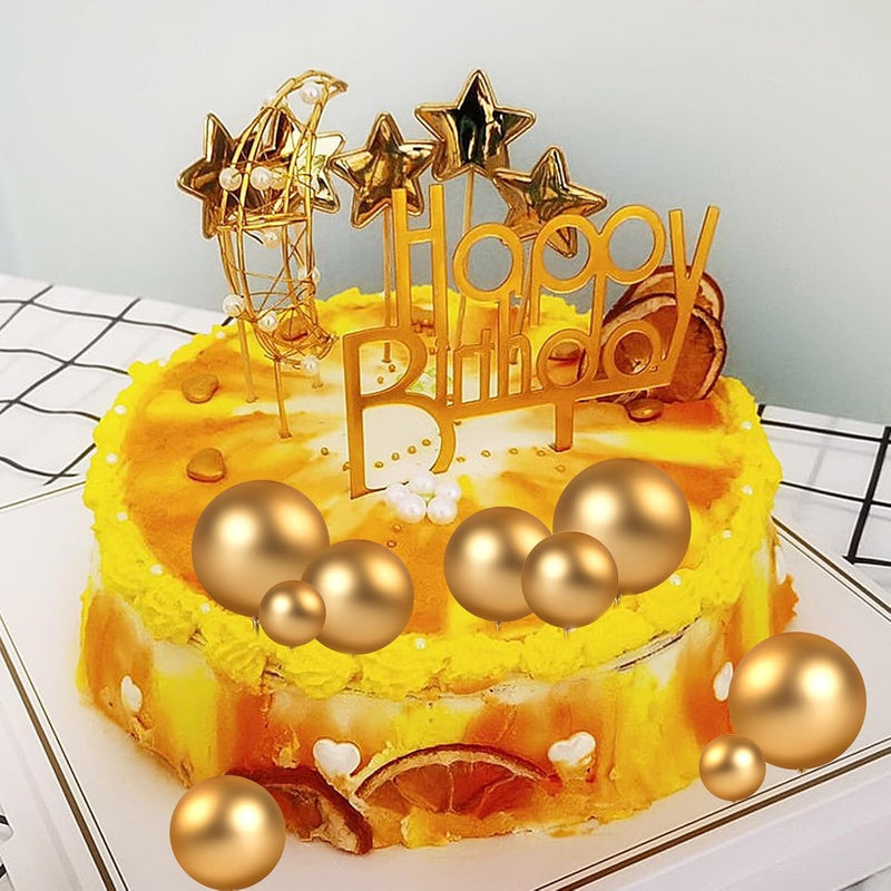 20Pcs Gold Balls for Cakes round Gold Cake Balls Mini Ball Cake Toppers Foam Cake Balls Decorations Balloon Cupcake Toppers Ball Shaped Cake Insert Topper for Wedding Birthday Cake Decoration Supplies