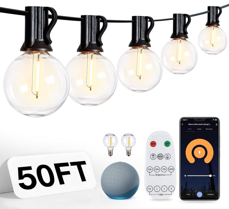 Addlon 100Ft(2-Pack*50Ft) LED Outdoor String Lights, G40 Globe Patio Lights 2200K Dimmable with 54 Shatterproof Bulbs(4 Spare), Vintage Waterproof Connectable Hanging Lights for Backyard House Party