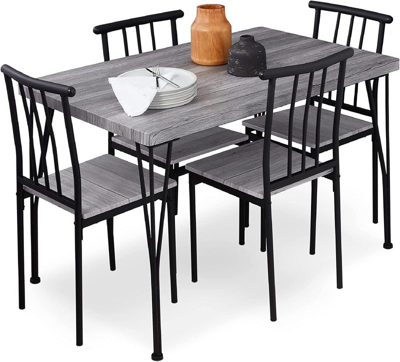Best Choice Products 5-Piece Metal and Wood Indoor Modern Rectangular Dining Table Furniture Set for Kitchen, Dining Room, Dinette, Breakfast Nook W/ 4 Chairs - Drift Brown
