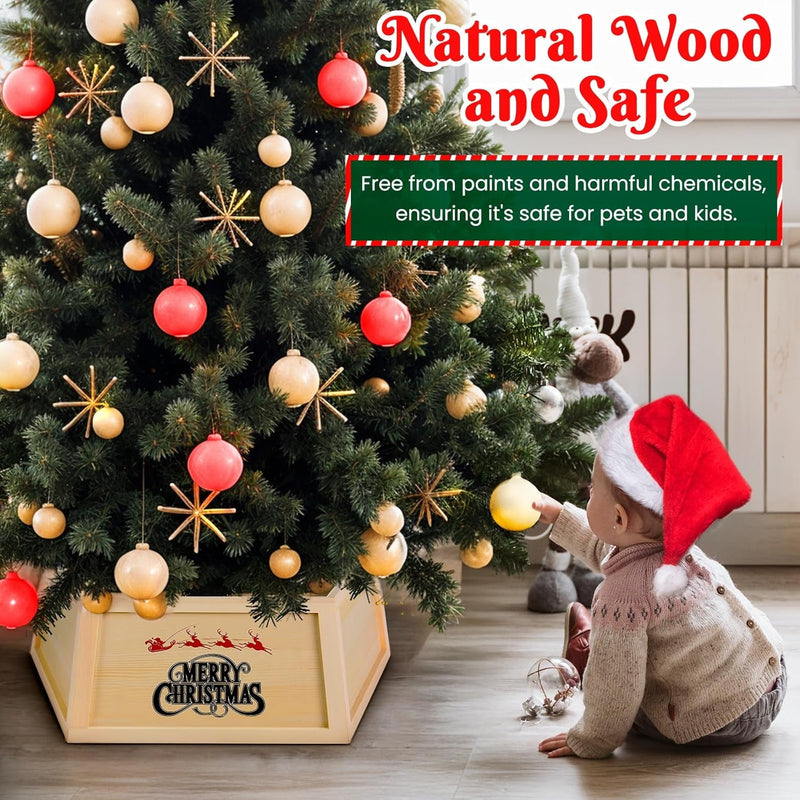 Christmas Tree Collar, Wood Tree Collar for Artificial Trees, Holiday Tree Skirt Accessory for Home, Natural Wood Rustic Farmhouse Xmas Tree Collar 23In