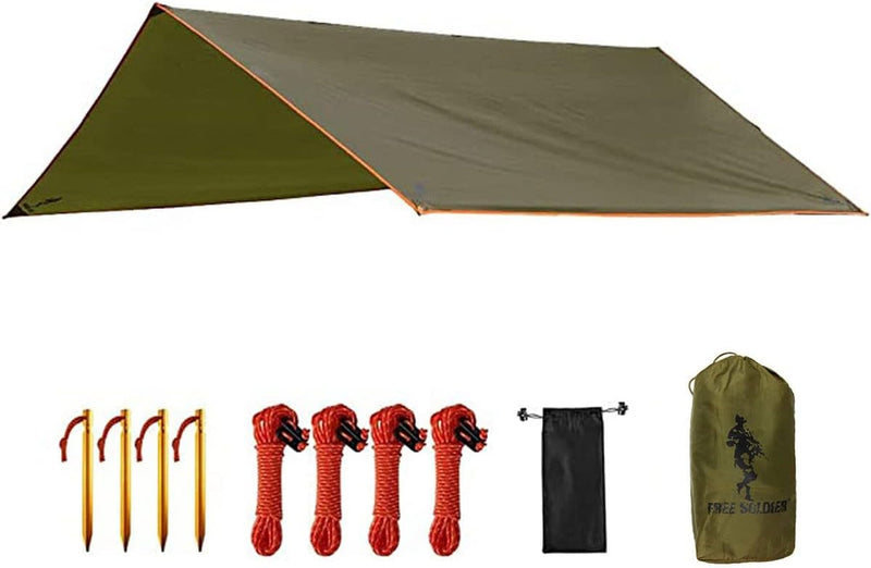 FREE SOLDIER Waterproof Portable Tarp Multifunctional Outdoor Camping Traveling Awning Backpacking Tarp Shelter Rain Tarp (Brown)