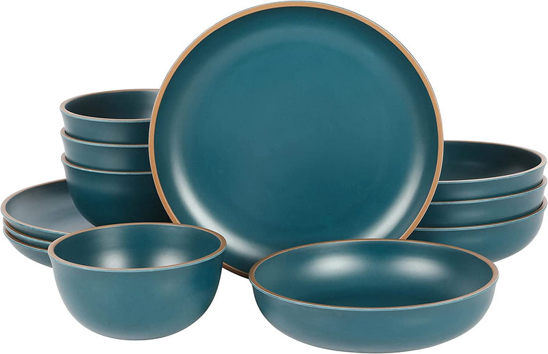 Gibson Home Rockabye 12 Piece Double Bowl Melamine Dinnerware Set - Matte Red