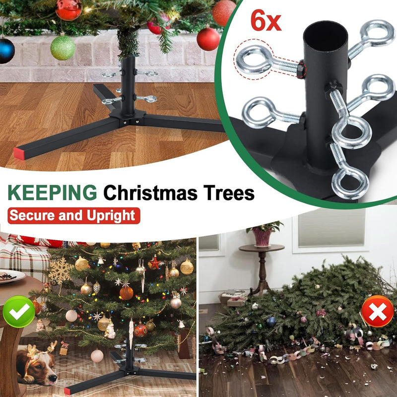 Christmas Tree Stand, Metal Christmas Tree Base for 4-8 FT Artificial Christmas Trees, Fits Tree Poles up to 1.2 Inches (Black)