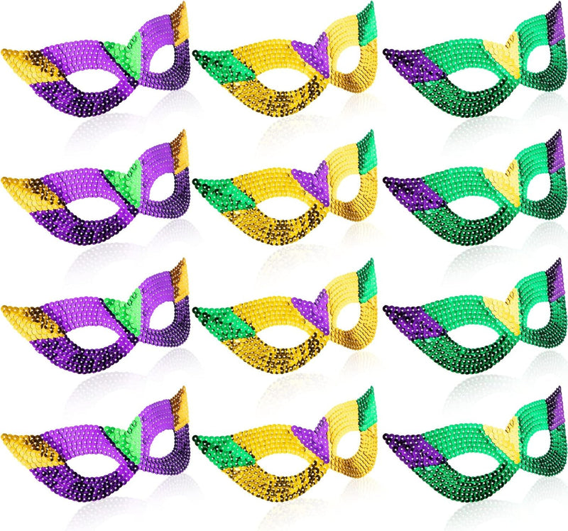 12 Pieces Mardi Gras Face Mask Large Mardi Gras Mask Prop Mardi Gras Shining Mask Masquerade Photo Props Mardi Gras Decorations for Party