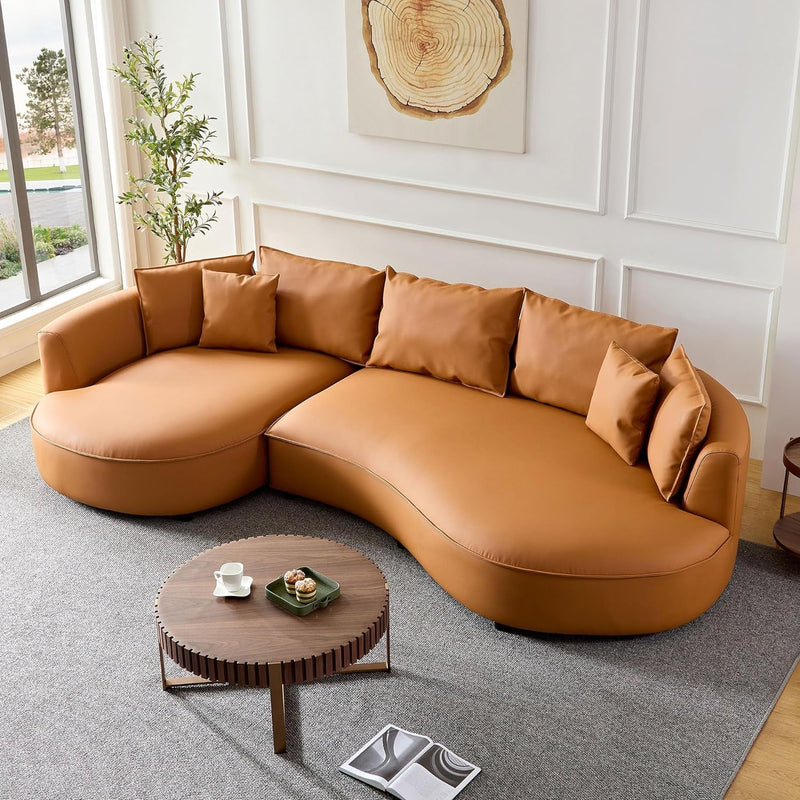 124.8" Boucle Curved Sofa Cloud Couch for Living Room, Upholstered 4-Seat Sofa Couch Eco-Leather Couch Sofa for Home Apartment Office, Right Hand Facing,Orange