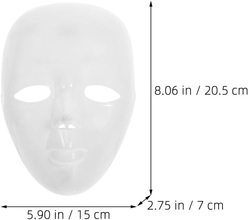 6Pcs White Plain Masks, Masquerade Plastic Blank Mask, Cosplay Mask Prop Full Facial Mask DIY Full Face Paintable Mask for Crafts, Mardi Gras and Halloween Costumes