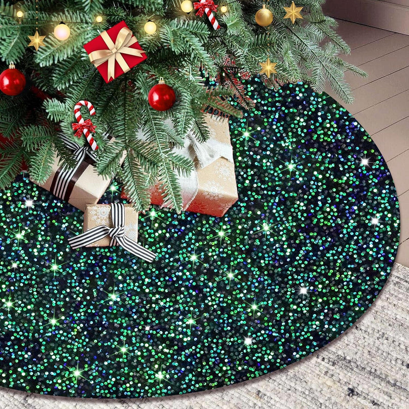 FUHSY Glitter Christmas Tree Skirt 46 Inches Light Blue Velvet Christmas Tree Skirt Farmhouse Tree Skirt for Large Xmas Tree Skirts Sequin Christmas Tree Collar for Family Reunion Birthday Party Decor