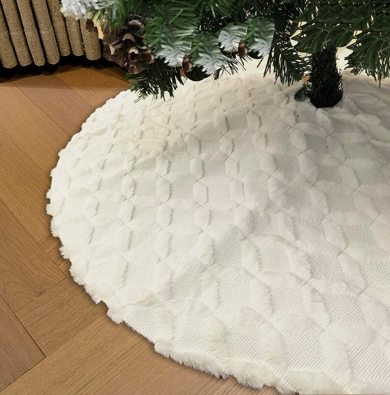 AISENO 48 Inch Christmas Tree Skirt Faux Fur with Cable Knit Knitted Thick Decoration for Merry Christmas Decorations