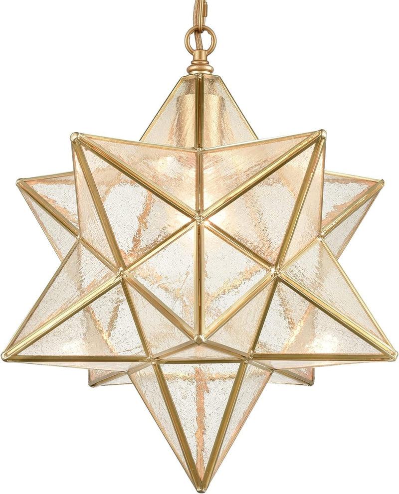 DAYCENT Brass Moravian Star Pendant Lighting Seeded Glass Pendant Lights 13 1/2 Inches