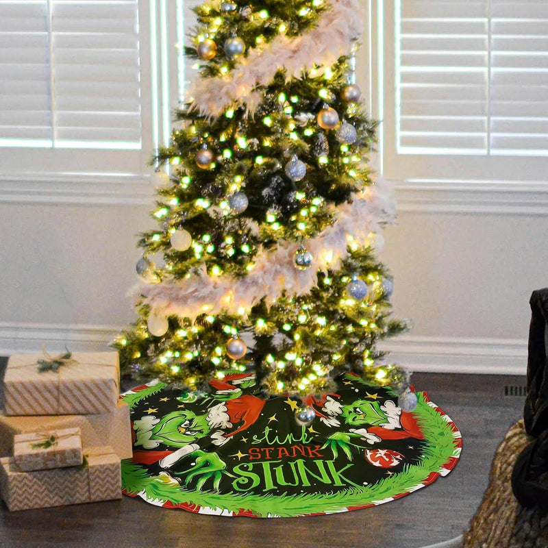 36" Christmas Tree Skirts, Green Mosnter Merry Christmas Tree Skirt Collar Funny Farmhouse Xmas Holiday Decoration