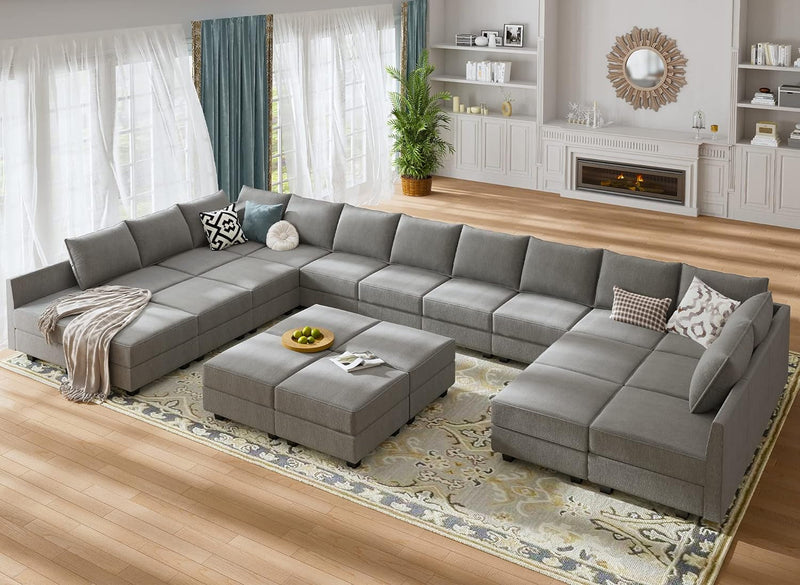 HONBAY Convertible U Shaped Modular Sofa Sectional Modular Couch with Chaise Oversized Sofa Sleeper Couch for Large Living Room,Aqua Blue