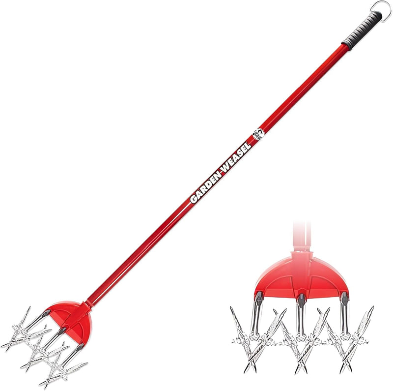 Garden Weasel Rotary Cultivator with Detachable Tines - Long Handle | Aerate, Weed, Cultivate, Plant, Reseed | Lawn Reseeding Garden Tool, Garden Soil Loosener | 90206