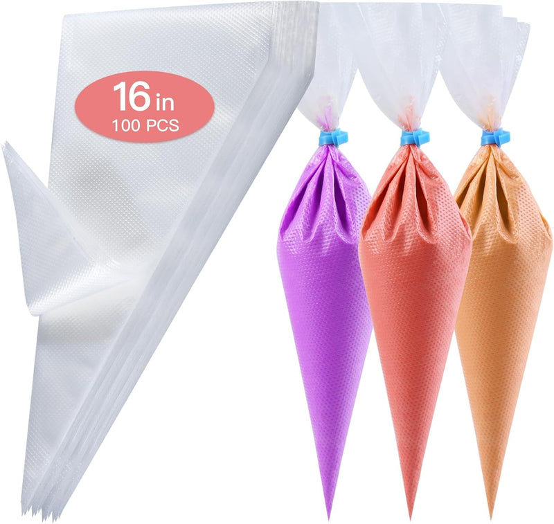 Firstake Piping Bags and Tips Set - Reusable Piping Bags, 16 Inch Silicone Pastry Bags, anti Burst Cake Decorating Bags, Icing Bags, Non-Slip Frosting Bags for Baking Cupcake and Cookies