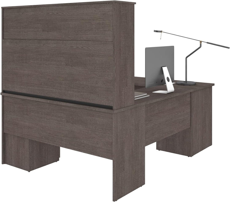 Bestar Innova U or L-Shaped Desk with Hutch, Bark Grey