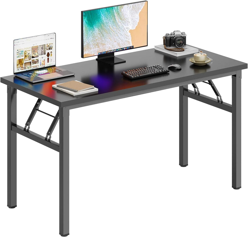 Dlandhome Computer Desk 62 Inches Office Desk Computer Table Study Writing Desk Workstation for Home Office Metal Frame Black and Black