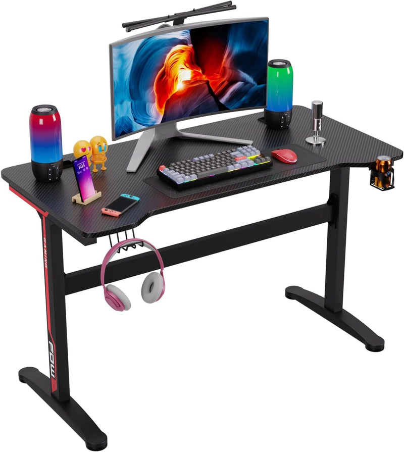 FDW 47 Inch Computer Desk Gaming Desk Writing Desk Office Desk Student PC Desk Extra Large Modern Ergonomic Racing Style Table Workstation for Adult Teens,Black