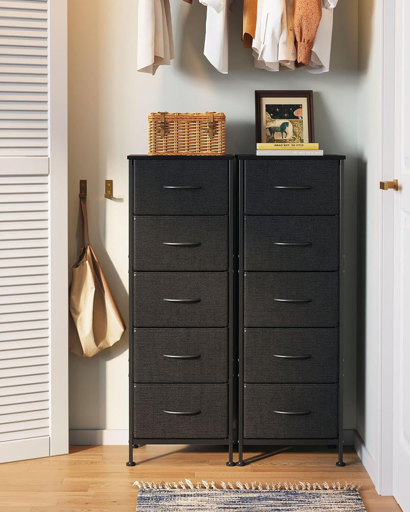 AODK Dresser for Bedroom with 5 Storage Drawers, 48" Tall Dresser Chest of Drawers Fabric Dresser with Sturdy Steel Frame, Black