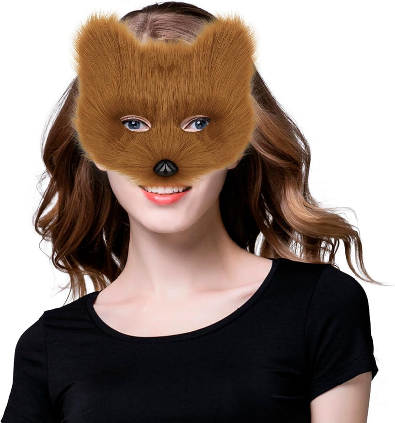 Animal Fox Wolf Mask Halloween Party Cosplay Costumes Props Plush Cat Half Face Masks Carnival Christmas Masquerade